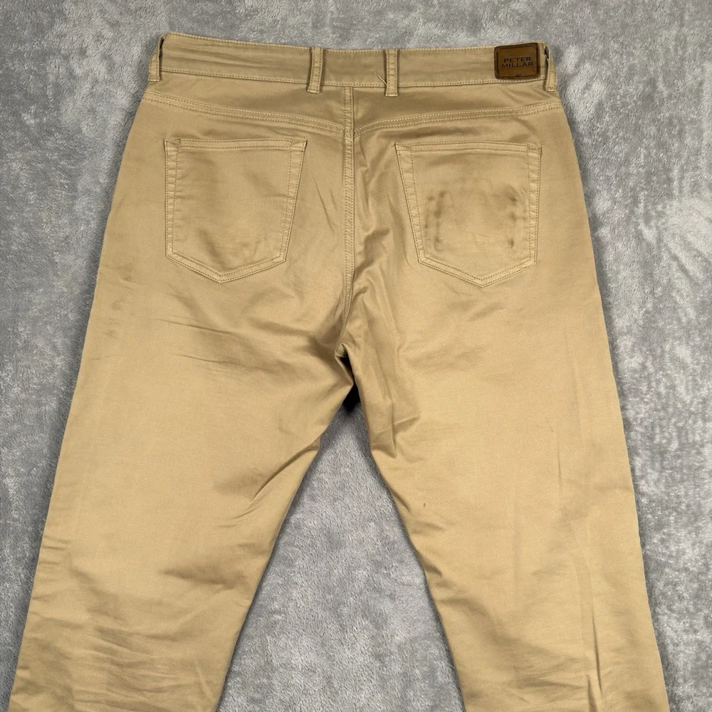 Peter Millar Sateen Stretch‎ 5 Pocket Pants Mens 33x32 Cotton Blend Golf Tan